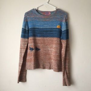 Vintage sunset sweater with birds